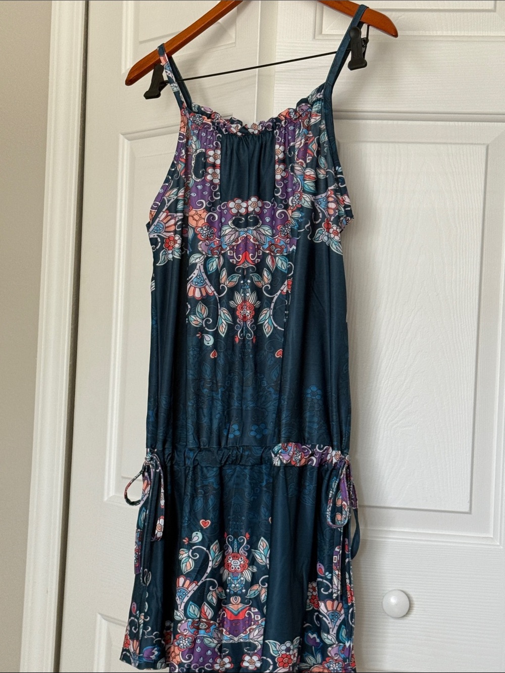 Lily Teal Printed Spaghetti-Strap Mini Dress